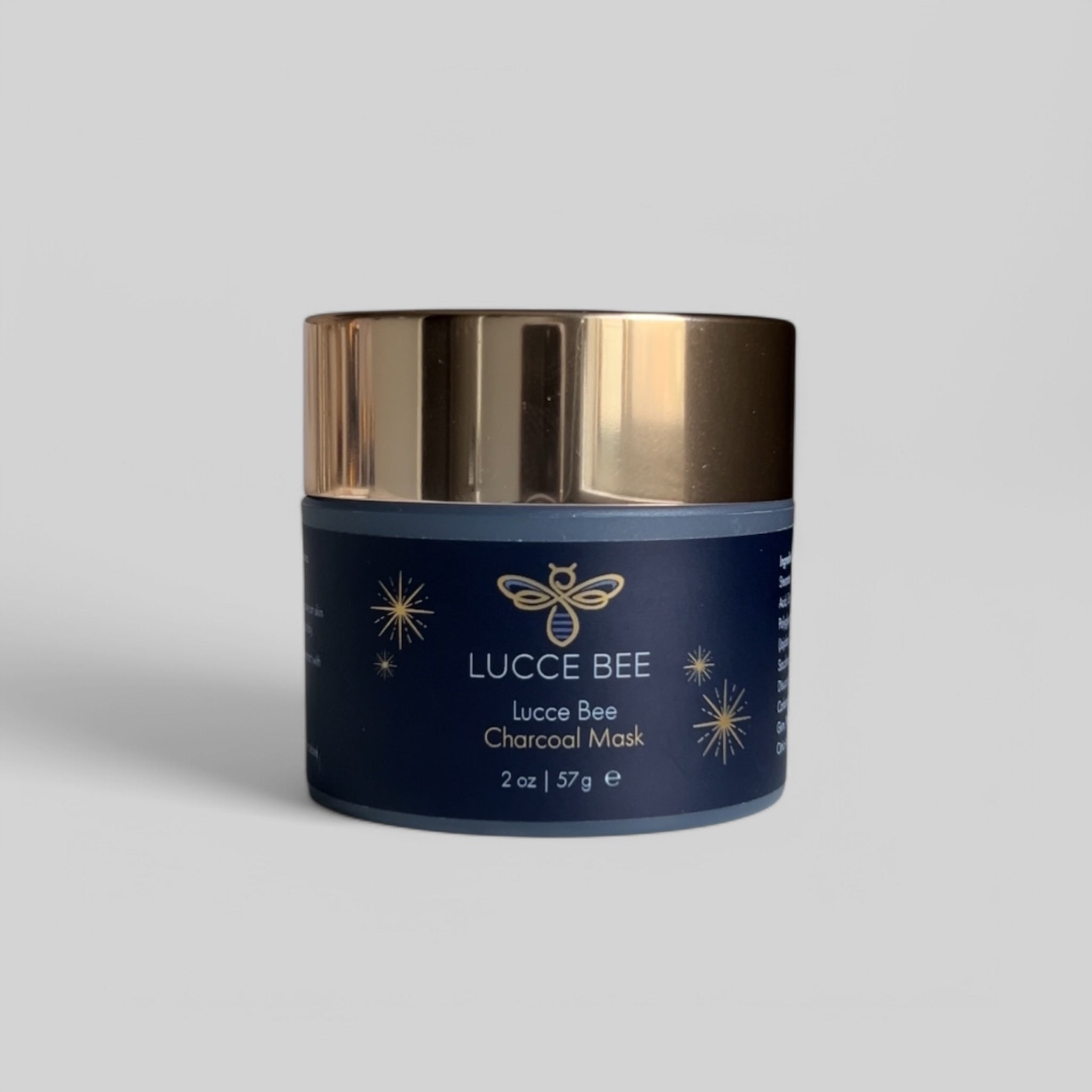 Lucce Bee Charcoal Mask – Detoxifying Skincare Treatment in Luxury Jar with Gold Lid for Pore Cleansing and Oil Control (2 oz)