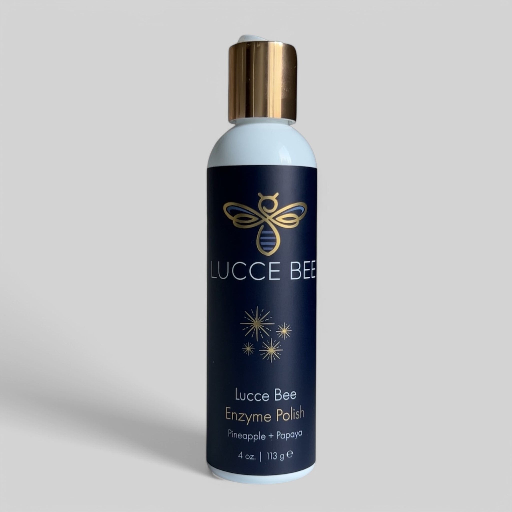 Lucce Bee Enzyme Polish with Open Cap – Gentle Pineapple and Papaya Exfoliating Powder for Smooth, Glowing Skin in Luxury Bottle (4 oz)