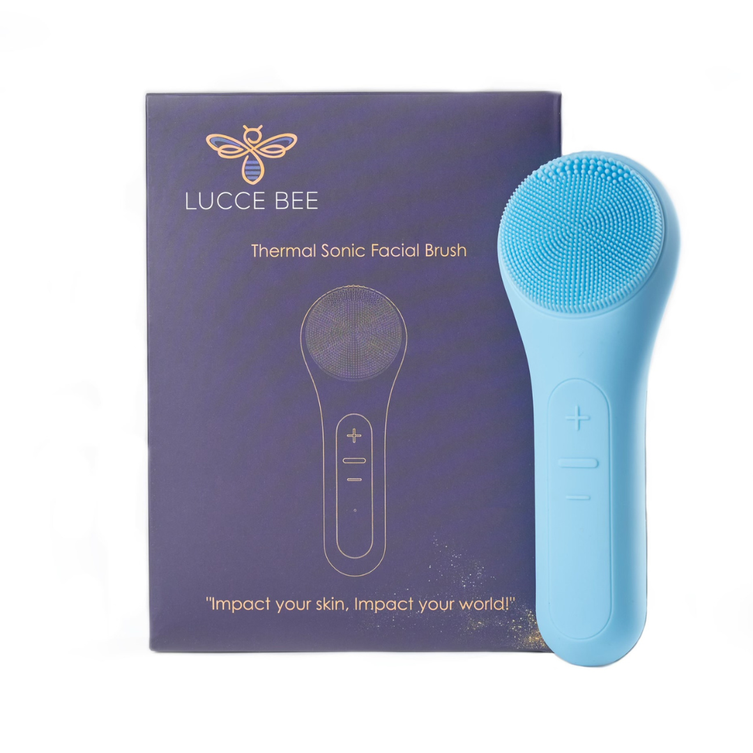 Lucce Bee Thermal Sonic Facial Brush with Packaging – Blue Silicone Cleansing Tool for Deep Pore Cleanse, Gentle Exfoliation, and Glowing Skin