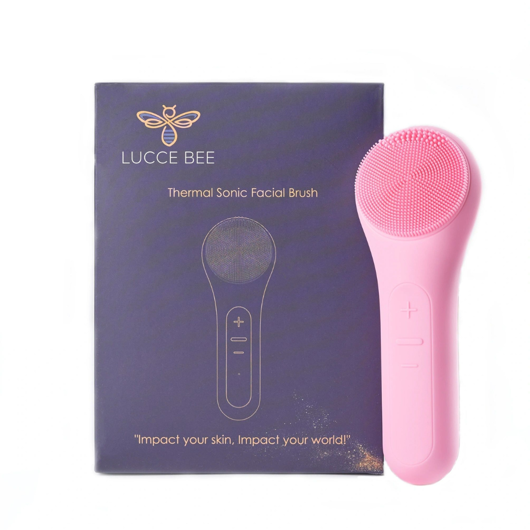Lucce Bee Thermal Sonic Facial Brush with Packaging – Pink Silicone Cleansing Tool for Deep Pore Cleanse, Gentle Exfoliation, and Glowing Skin