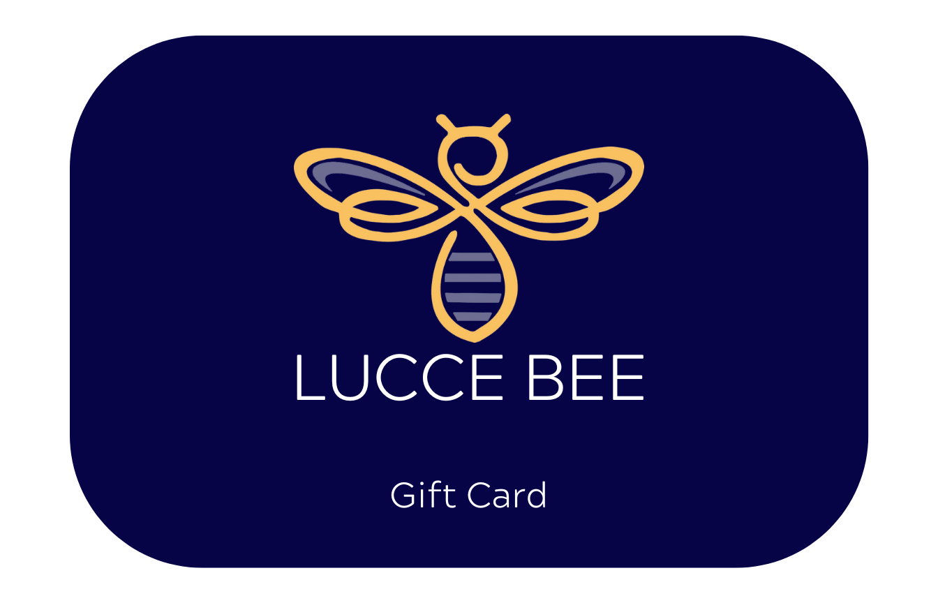 Lucce Bee digital gift card featuring gold bee logo on navy background – perfect skincare gift for any occasion